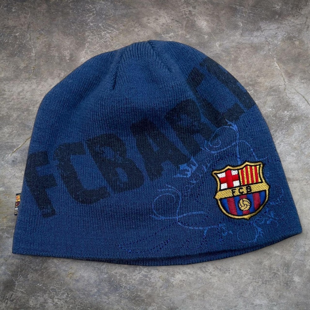 Vintage F.C Barcelona Blue Beanie Cap Adult One Size Futbol Soccer Grunge Y2K